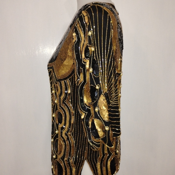 ART DECO GOLD AND BLACK SEQUIN TOP - Picture 8 of 12
